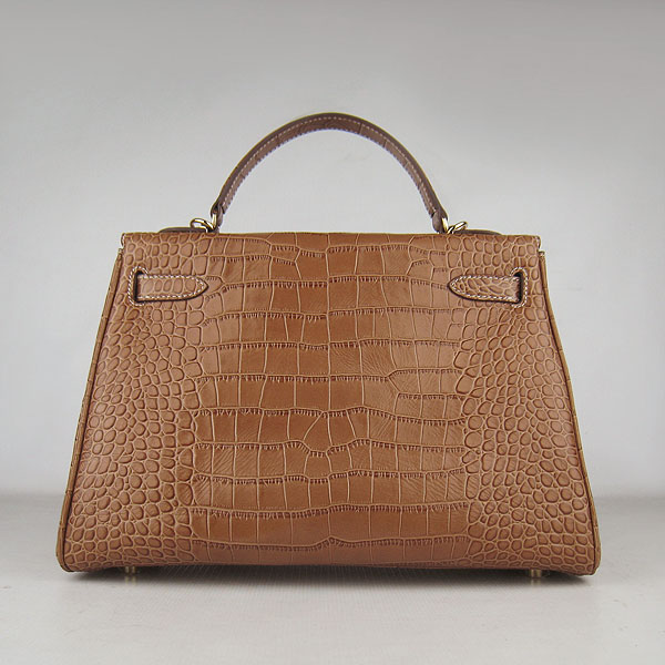 7A Replica Hermes Kelly 32cm Crocodile Veins Leather Bag Light Coffee 6108